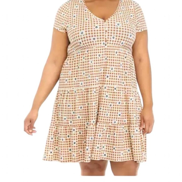 NWT- Planet Gold Plus Size 2X Babydoll Dress with Daisy Plaid - Picture 1 of 8